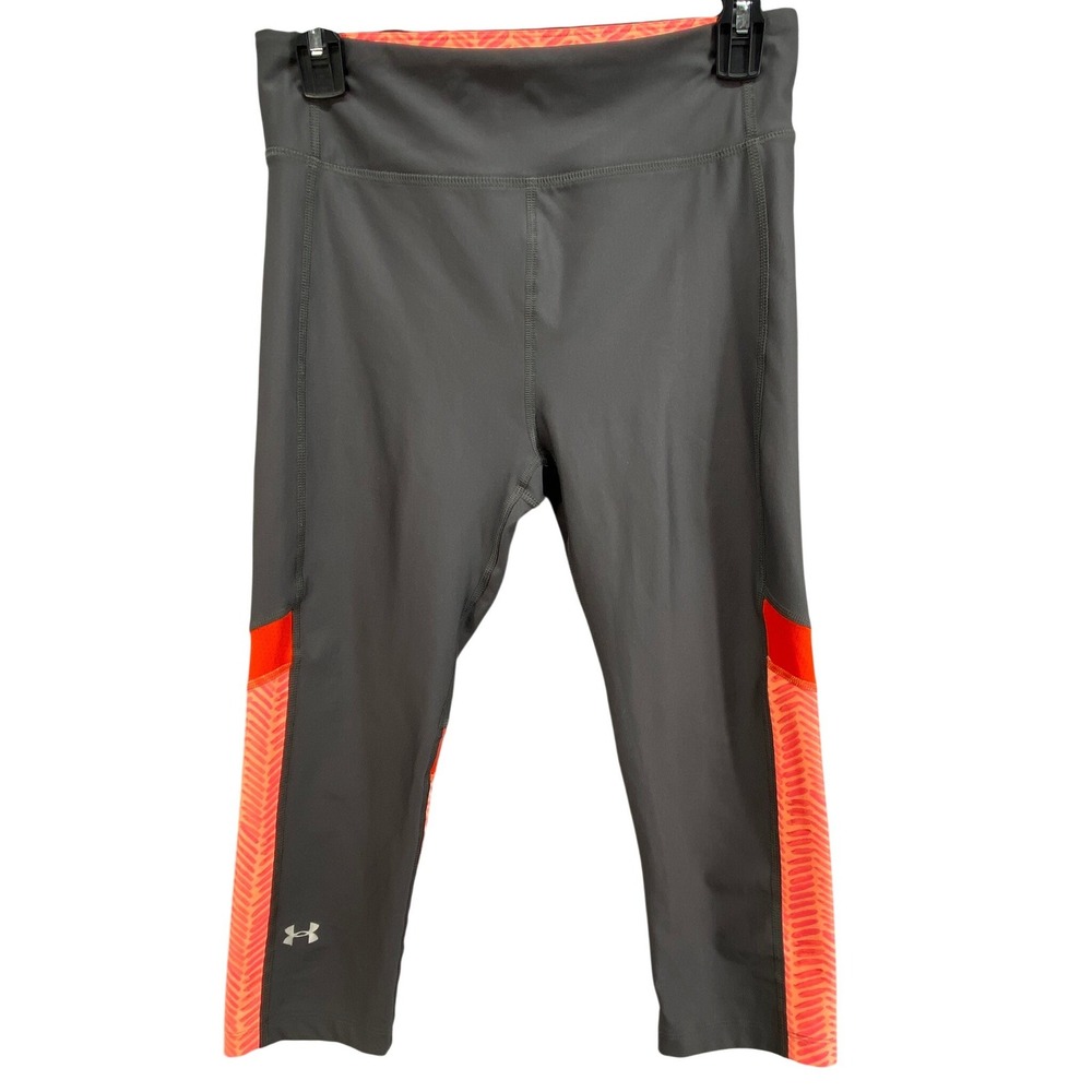 Under Armour Leggings Womens Sz M HeatGear Gray Orange Chevron Compression Capri